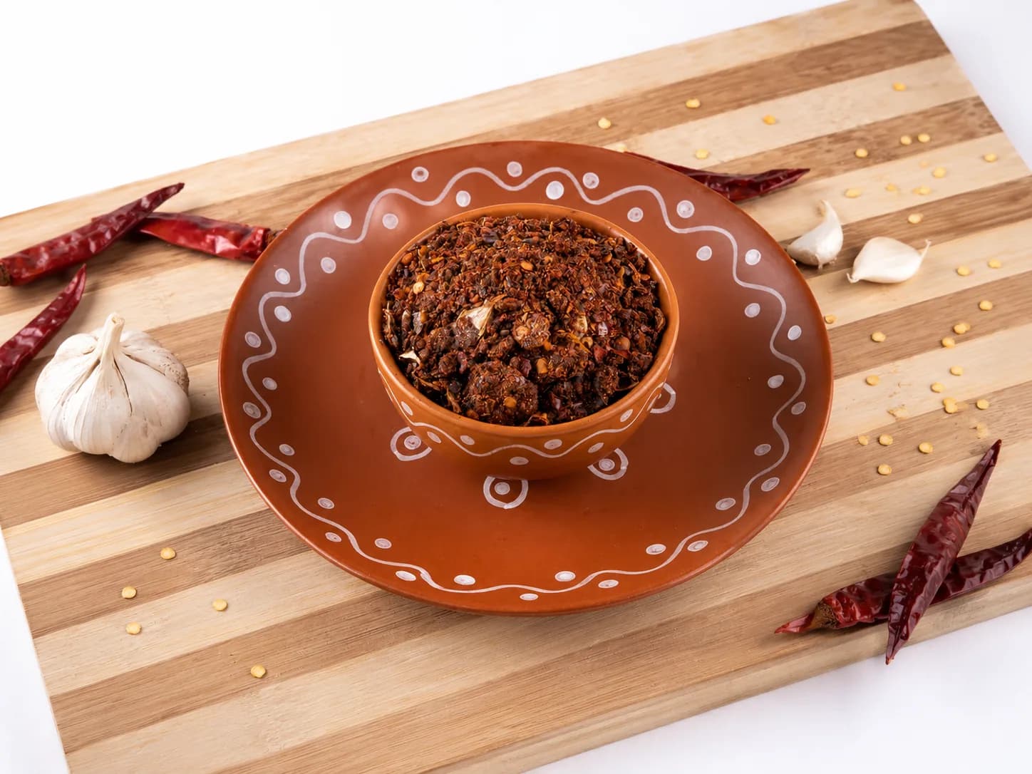 Bowl of idli karam podi, a roasted lentil chilli powder