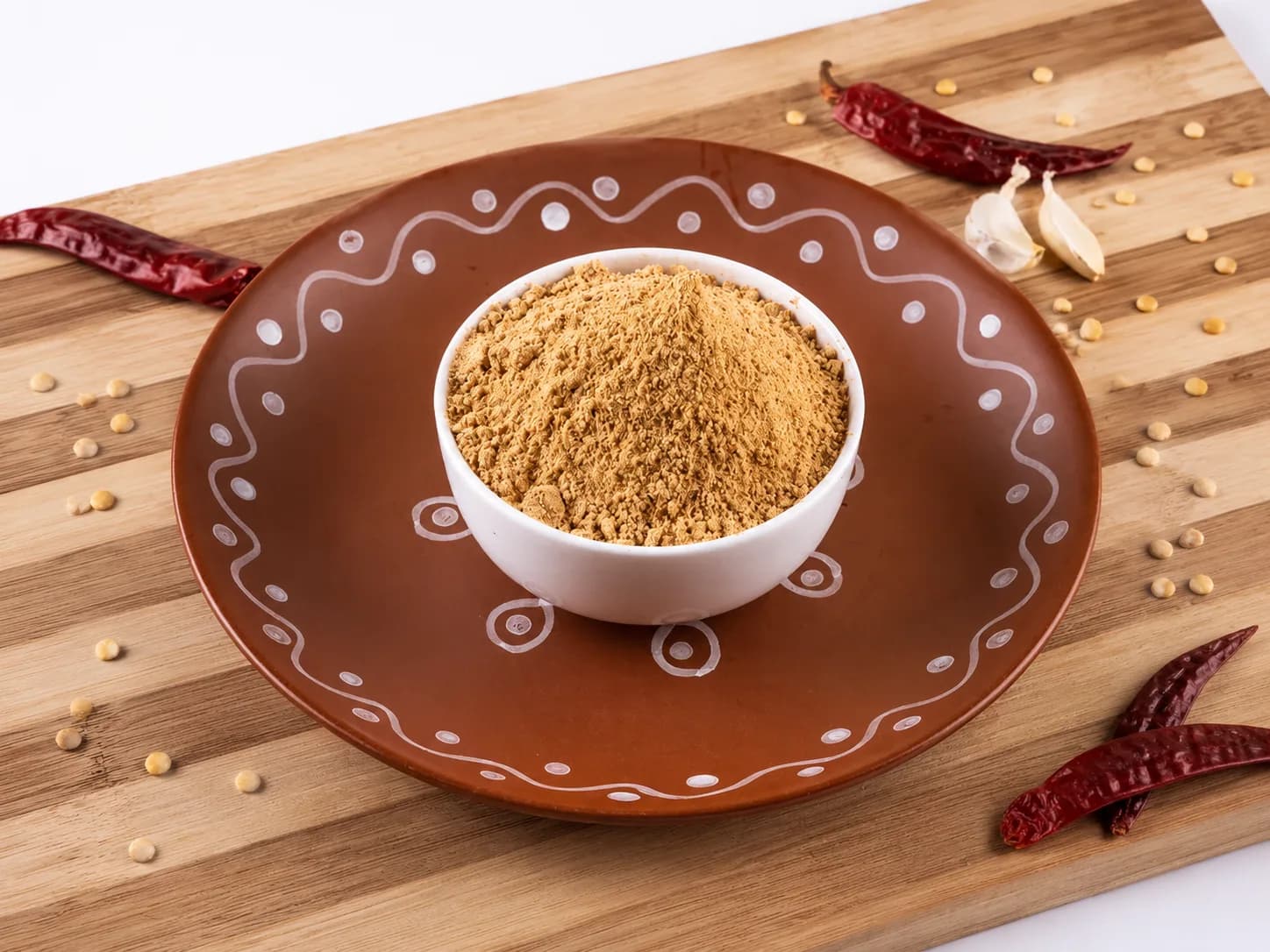 Bowl of kandi podi, a roasted toor dal spice powder